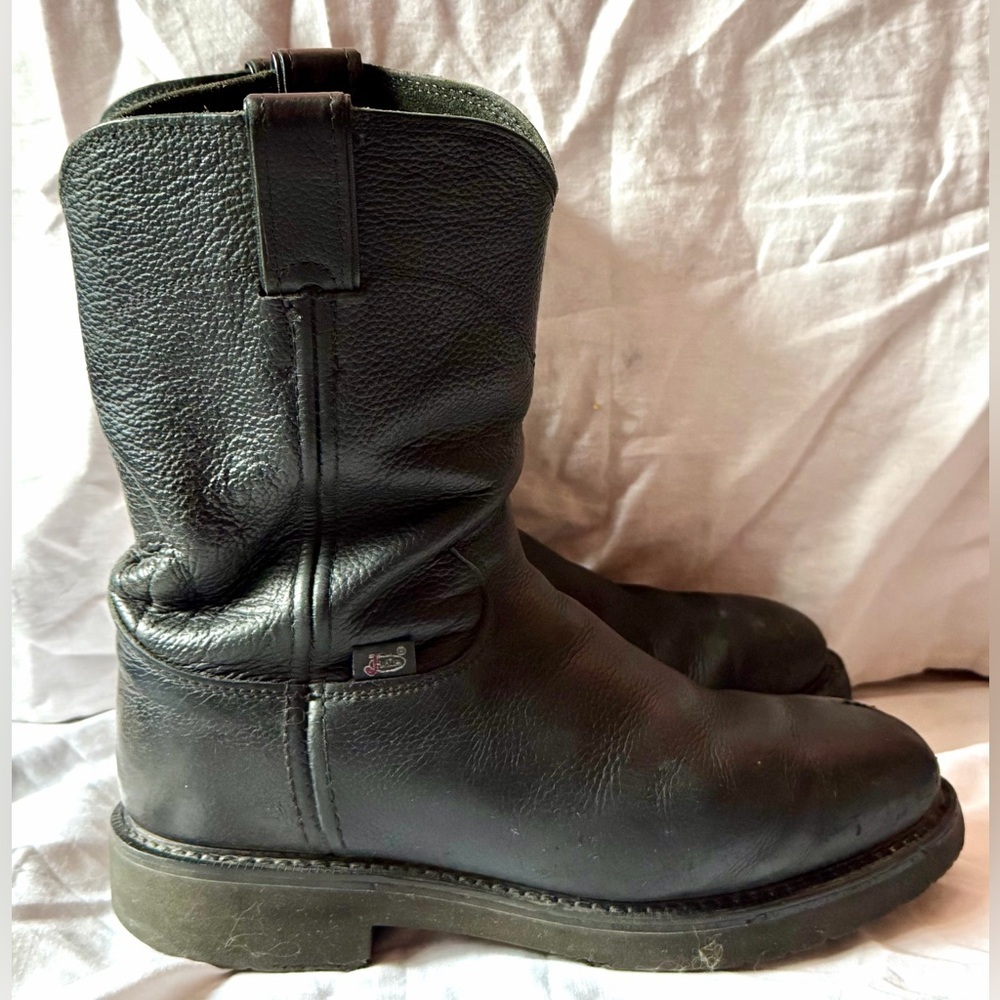 Justin Men’s Black work boots 4767 So 7.5. Scratches On Toes - Picture 4 of 7